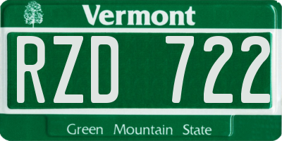 VT license plate RZD722