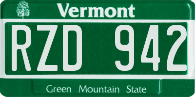 VT license plate RZD942