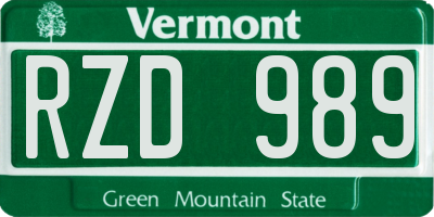 VT license plate RZD989