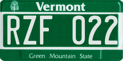 VT license plate RZF022