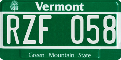 VT license plate RZF058