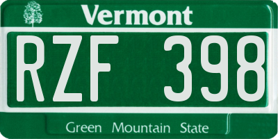 VT license plate RZF398