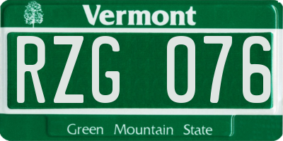 VT license plate RZG076