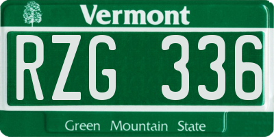 VT license plate RZG336