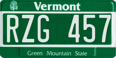 VT license plate RZG457