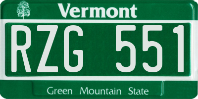VT license plate RZG551