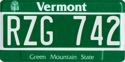 VT license plate RZG742