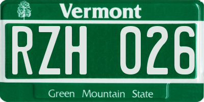 VT license plate RZH026