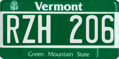 VT license plate RZH206