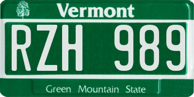 VT license plate RZH989