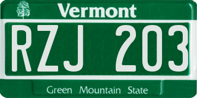VT license plate RZJ203