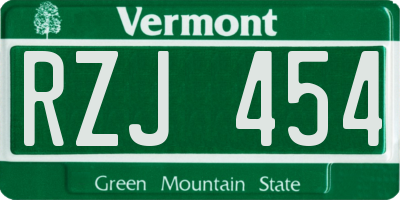VT license plate RZJ454