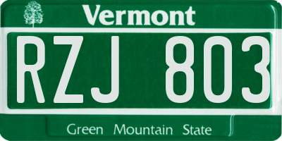 VT license plate RZJ803