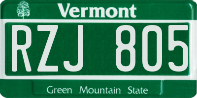 VT license plate RZJ805