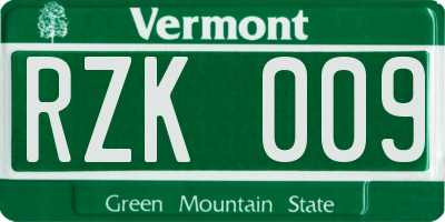 VT license plate RZK009
