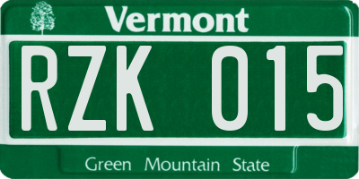 VT license plate RZK015