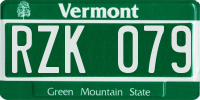 VT license plate RZK079