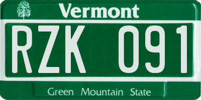 VT license plate RZK091