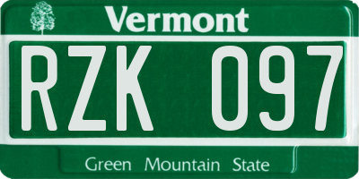 VT license plate RZK097