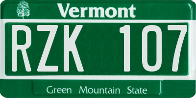 VT license plate RZK107