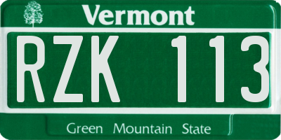 VT license plate RZK113