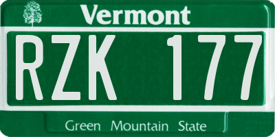 VT license plate RZK177
