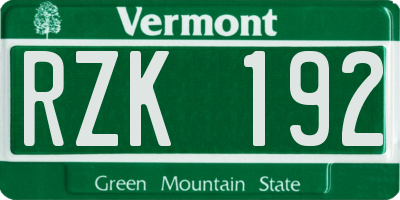 VT license plate RZK192