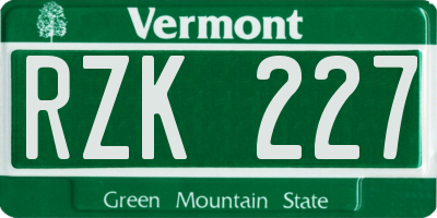 VT license plate RZK227