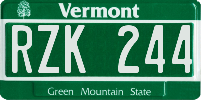 VT license plate RZK244