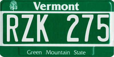 VT license plate RZK275