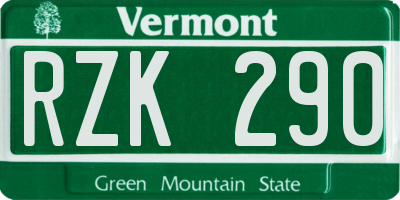 VT license plate RZK290