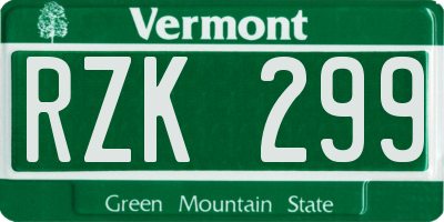 VT license plate RZK299