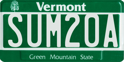 VT license plate SUM20A