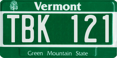VT license plate TBK121