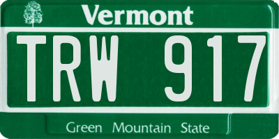 VT license plate TRW917