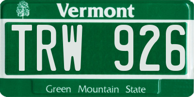 VT license plate TRW926