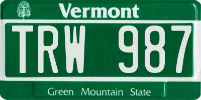 VT license plate TRW987