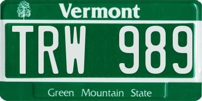 VT license plate TRW989