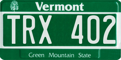 VT license plate TRX402