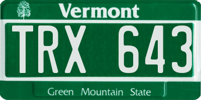 VT license plate TRX643