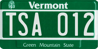 VT license plate TSA012
