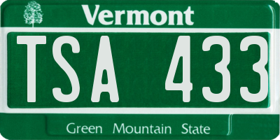 VT license plate TSA433
