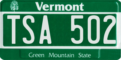VT license plate TSA502