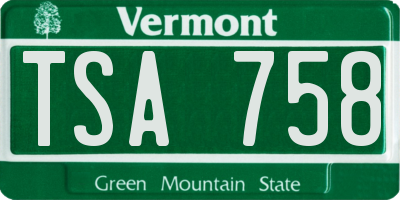 VT license plate TSA758