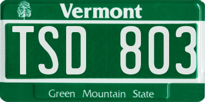 VT license plate TSD803