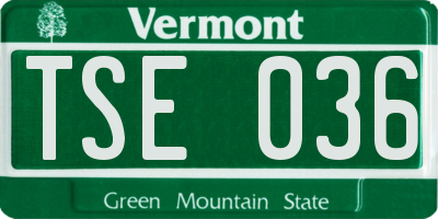 VT license plate TSE036