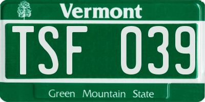VT license plate TSF039
