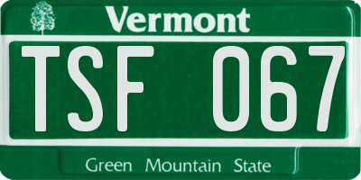 VT license plate TSF067