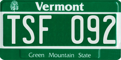 VT license plate TSF092