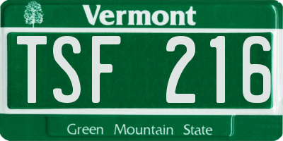 VT license plate TSF216